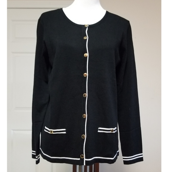 🆕️⬇️1 LEFT! By Design Black & White Button Front Cardigan - Picture 2 of 8